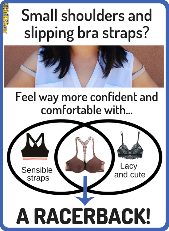 HDNOT Small shoulders and slipping bra straps? Feel way more confident and comfortable with... Lacy Sensible and cute straps A RACERBACK!