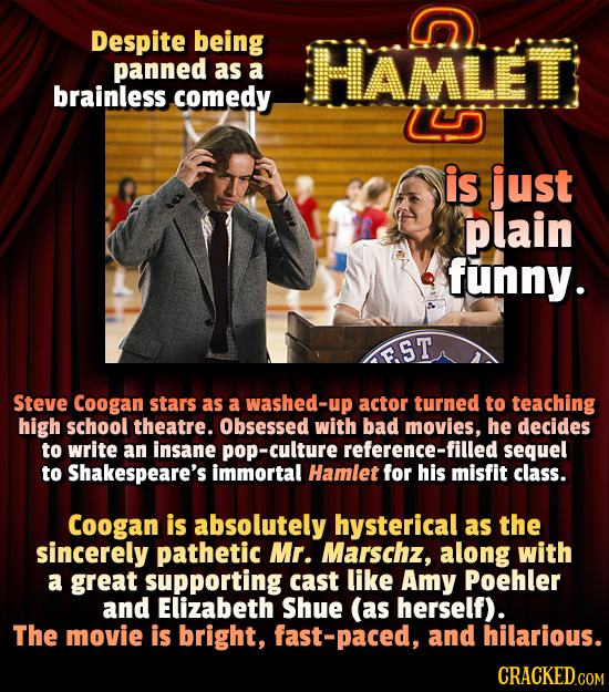 Despite being panned HAMLET as a brainless comedy UUD is just plain funny. FST Steve Coogan stars as a washed-up actor turned to teaching high school