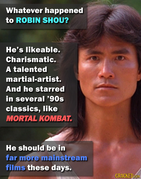Whatever happened to ROBIN SHOU? He's likeable. Charismatic. A talented martial-artist. And he starred in several '90s classics, like MORTAL KOMBAT. H