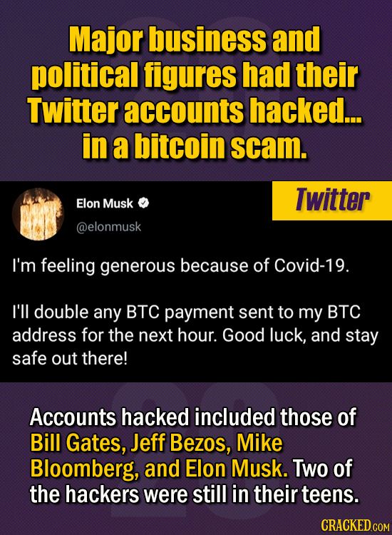 15 Of The Strangest Things 2020 Managed To Cook Up (Part 1) - Major business and political figures had their Twitter accounts hacked...in a bitcoin s