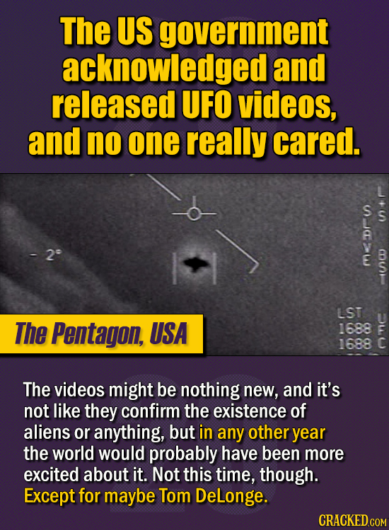 15 Of The Strangest Things 2020 Managed To Cook Up (Part 1) - The US government acknowledged and released UFO videos, and no one really cared. The th