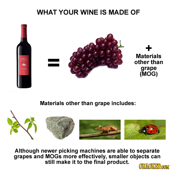 WHAT YOUR WINE IS MADE OF + Materials HESS other than grape (MOG) Materials other than grape includes: Although newer picking machines are able to sep