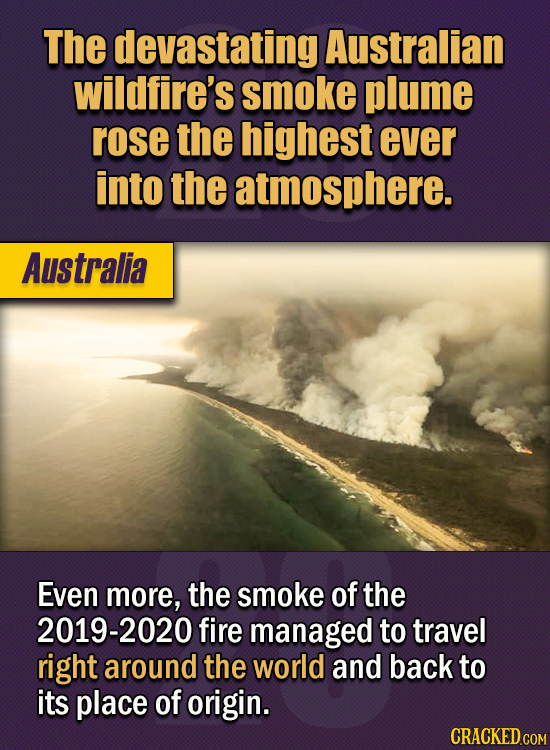 15 Of The Strangest Things 2020 Managed To Cook Up (Part 1) - The devastating Australian wildfire’s smoke plume rose the highest ever into the atmosp