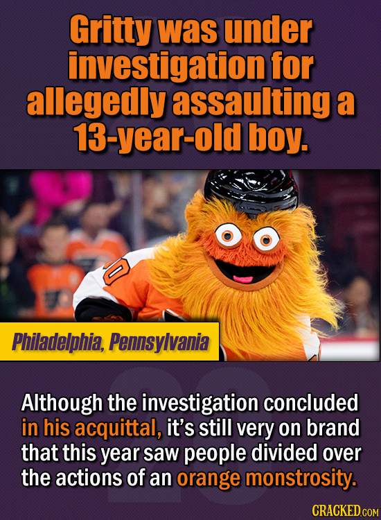 15 Of The Strangest Things 2020 Managed To Cook Up (Part 1) - Gritty was under investigation for allegedly assaulting a 13-year-old boy. Although the