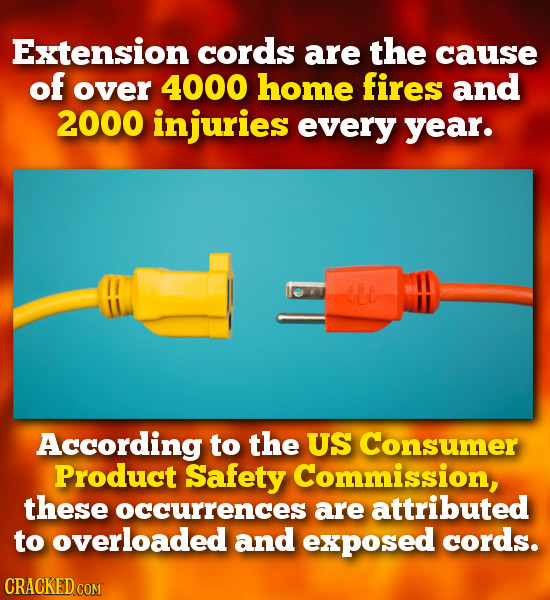 Extension cords are the cause of over 4000 home fires and 2000 injuries every year. According to the US Consumer Product Safety Commission, these occu