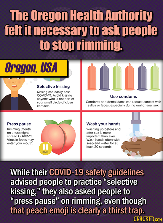 15 Of The Strangest Things 2020 Managed To Cook Up (Part 1) - The Oregon Health Authority felt it necessary to ask people to stop rimming. While thei