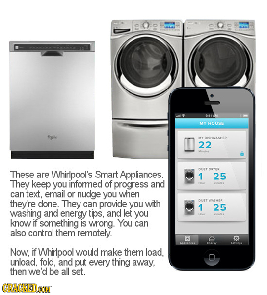 00 941 AM MY HOUSE MY DISHEWASHER 22 a These are Whirlpool's DUET DOYEE Smart Appliances. 1 25 They keep you informed of progress and can text, email