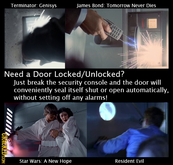 Terminator: Genisys James Bond: Tomorrow Never Dies 0000 CEC Need a Door Locked/Unlocked? Just break the security console and the door will convenient