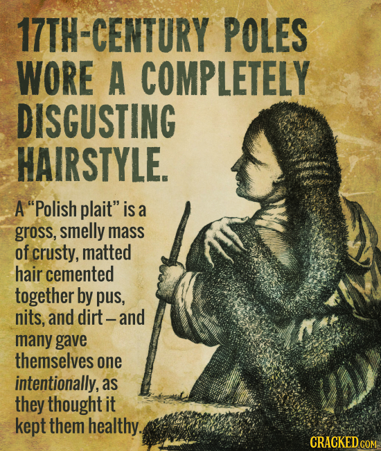 17TH-CENTURY POLES WORE A COMPLETELY DISGUSTING HAIRSTYLE. A Polish plait is a gross, smelly mass of crusty, matted hair cemented together by pus, n