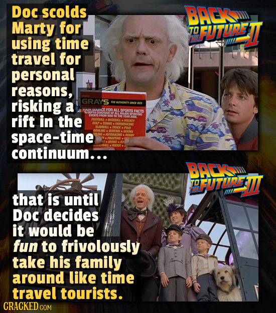 Doc scolds BAEK Marty for TO FUTURETT using time travel for personal reasons, risking GRAYS a ATNNTY FOR MLL SPORTS FACTS rift in the space-time conti