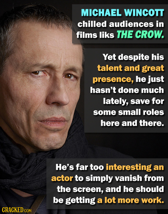 MICHAEL WINCOTT chilled audiences in films liks THE CROW. Yet despite his talent and great presence, he just hasn't done much lately, save for some sm
