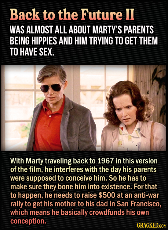 15 Bonkers Movie Sequels We Almost Got - Back to the Future II was almost all about Marty’s parents being hippies and him trying to get them to have s