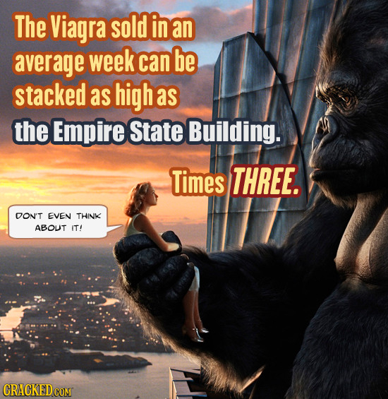 The Viagra sold in an average week can be stacked as high as the Empire State Building. Times THREE. DON'T EVEN THINK ABOUT IT!