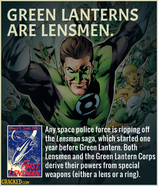 GREEN LANTERNS ARE LENSMEN. Aard E Smith PERD Any space police force is ripping off the Lensman saga, which started one year before Green Lantern. Bot