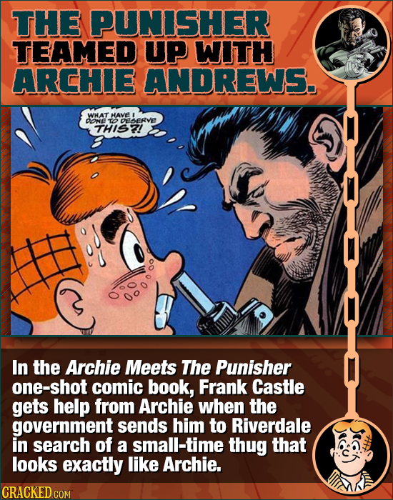 THE PUNISHER TEAMED UP WITH ARCHIE ANDREWS. WHAT HAvE DONE TOELERvE THIS2! In the Archie Meets The Punisher one-shot comic book, Frank Castle gets hel