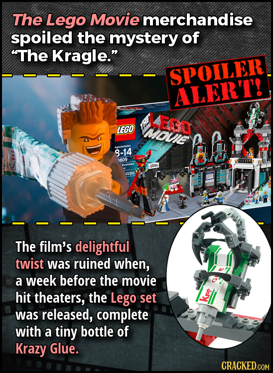 The Lego Movie merchandise spoiled the mystery of The Kragle. SPOILER ALERT! EGD LEGO Mouie mnlediadtes 8-14 0809 crs The film's delightful twist wa