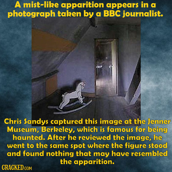 A mist-like apparition appears in a photograph taken by a BBC journalist. Chris Sandys captured this image at the Jenner Museum, Berkeley, which is fa