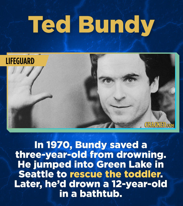 17 Surprising (True) Facts About Awful People - In 1970, Bundy saved a three-year-old from drowning. He jumped into Green Lake in Seattle to rescue th