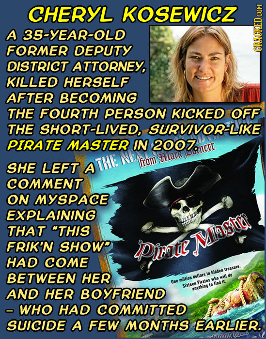 CHERYL KOSEWICZ A 35-YEAR-OLD FORMER DEPUTY ORACKEDCOM DISTRICT ATTORNEY KILLED HERSELF AFTER BECOMING THE FOURTH PERSON KICKED OFF THE SHORT-LIVED, S