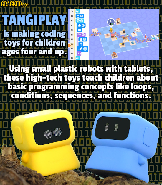 CRACKEDC COM 101010111101 o TANGIPLAY 6 12 is making coding 13 t 18 toys for children EO 15 ages four and up. 17 18 19 Using small plastic robots with
