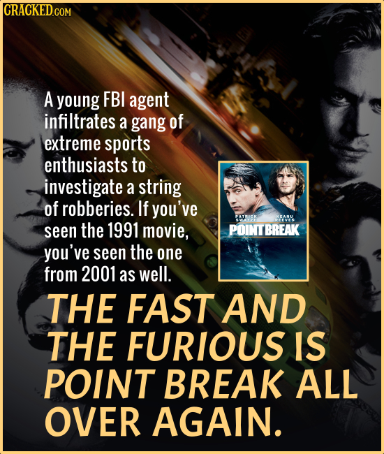 CRACKED.COM A young FBI agent infiltrates a gang of extreme sports enthusiasts to investigate a string of robberies. If you've ATCK KEANU NEEVES seen