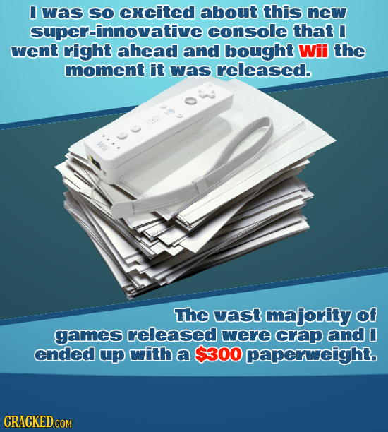 I was SO excited about this new super-innovative console that I went right ahead and bought Wii the moment it was released. The vast majority of games