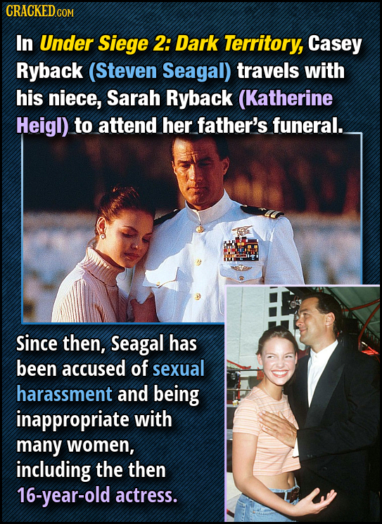 CRACKEDCO In Under Siege 2: Dark Territory, Casey Ryback (Steven Seagal) travels with his niece, Sarah Ryback (Katherine Heigl) to attend her father's