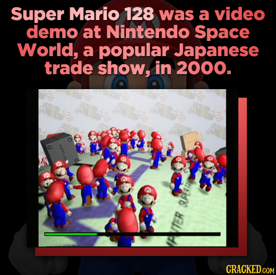 Super Mario 128 was a video demo at Nintendo Space World, a popular Japanese trade show, in 2000. ay VTER