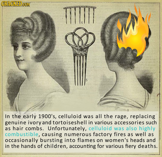 TT 8 In the early 1900's, celluloid was all the rage, replacing genuine ivorya tortoiseshell in various accessories such as hair combs. Unfortunately,