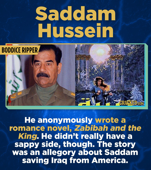 17 Surprising (True) Facts About Awful People - He anonymously wrote a romance novel, Zabibah and the King. He didn’t really have a sappy side, though