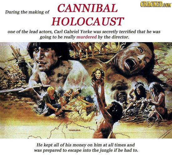 CANNIBAL CRAGKEDe During the making of HOLOCAUST one of the lead actors, Carl Gabriel Yorke was secretly terrified that he was going to be really murd