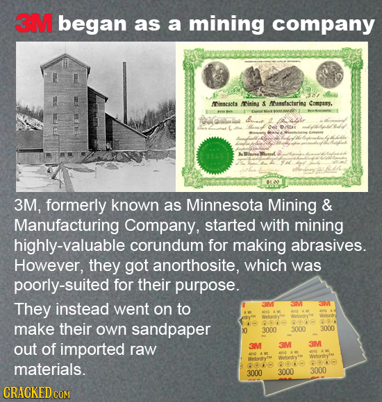 3M began as a mining company 98/ he minsesota Mining A MNamufacturing Compasy. SNANARN Goialot Orot Dutar nn a 3M, formerly known as Minnesota Mining
