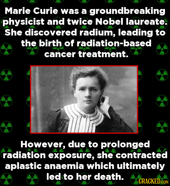 Marie Curie was a groundbreaking physicist and twice Nobel laureate. She discovered radium, leading to the birth of radiation-based cancer treatment.