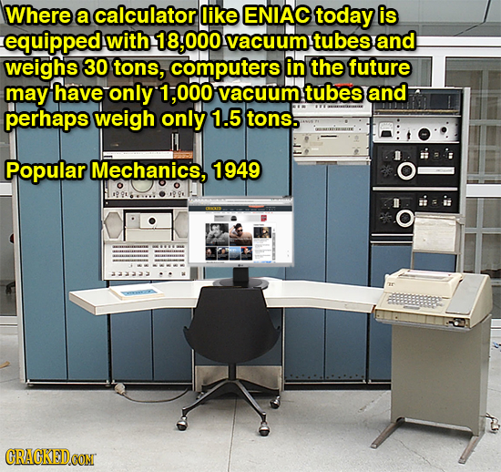 Where a calculator like ENIAC today is equipped with 000 vacuum! tubes and weighs 30 tons, computers in the future may have only 1.000 vacuum tubes an