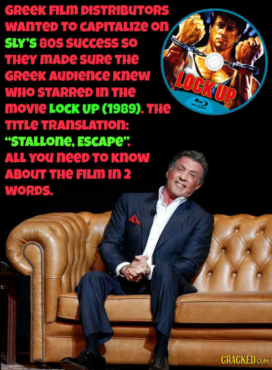 GREEK FILm DISTRIBUTORS WANTED TO CAPITALIZE on SLY'S 80S success so THEY MADe suRe THE GREEK AuDlencE knew LOCKUP WHO STARRED in THE movie LOCK UP (1
