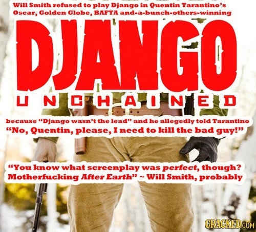 Willsmith refused to play Django in Quentin Tarantino's Oscar, DJANGO Golden Globe, BAFTAand-a.bunch-others-winning U DHAONEID H A N because Django w