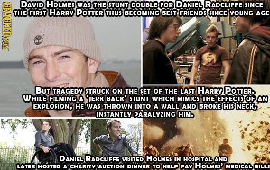 GRACK DAVID HOLMES WA THE STUNT DOUBLE FOR DANIEL RADCLIFFE JINCE THE FIRST HARRY POTTER THUS BECOMING BEST FRIENDS SINCE YOUNG AGE BUT TRAGEDY STRUCK