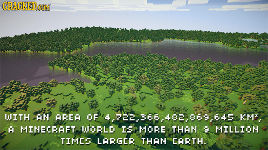 CRACKED CON UITH AH AREA 0F4,722.366.482.869.645 KME A MINECRAFT UORLD Is MOBe THAN S MILLIOH TIMES LARGER THAN EARTH. 