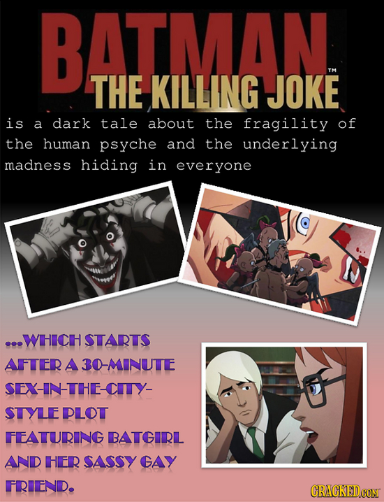 BATMAN THE KILLING JOKE TM is a dark tale about the fragility of the human psyche and the underlying madness hiding in everyone ...WHICH STARTS AFTER 