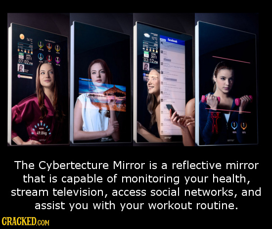 1t 17'C fols 2019 07:02 03812 69.Bkg The Cybertecture Mirror is a reflective mirror that is capable of monitoring your health, stream television, acce