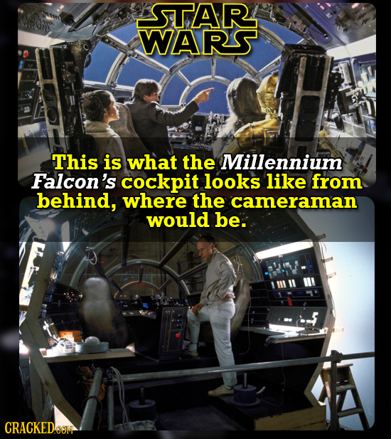 STAR WARS This is what the Millennium Falcon's cockpit looks like from behind, where the cameraman would be. CRACKED6OM