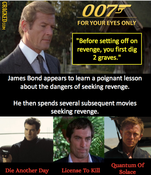 007 FOR YOUR EYES ONLY Before setting off on revenge, you first dig 2 graves. James Bond appears to learn a poignant lesson about the dangers of see