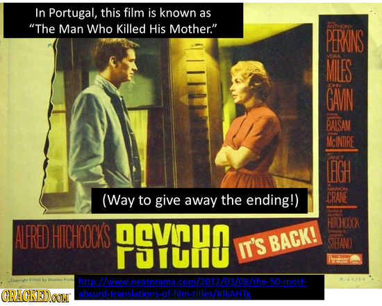 In Portugal, this film is known as The Man Who Killed His Mother. ANTHONY PERKINS MILES 9A GAVIN 0e BAISAM McINTIRE LEGH ANEY ARN (Way to give CRANE