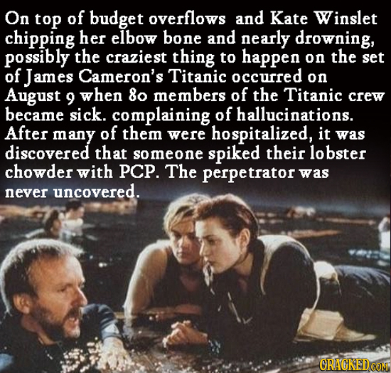 On top of budget overflows and Kate Winslet chipping her elbow bone and nearly drowning, possibly the craziest thing to happen on the set of James Cam