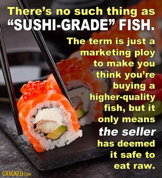 There's no such thing as SUSHI-GRADE FISH. The term is just a marketing ploy to make you think you're buying a higher-quality fish, but it only mean