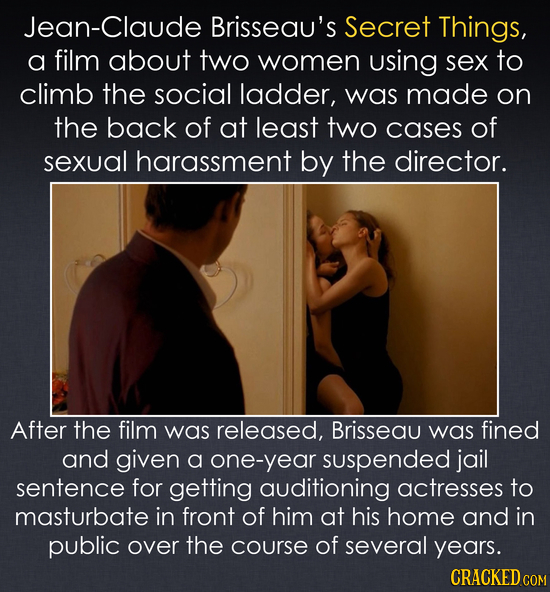 Jean-Claude Brisseau's Secret Things, a film about two women using sex to climb the social ladder, was made on the back of at least two cases of sexua