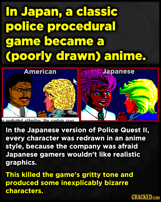 In Japan, a classic police procedural game became a (poorly drawn) anime. American Japanese undiuided attention the captain <sus In the Japanese versi