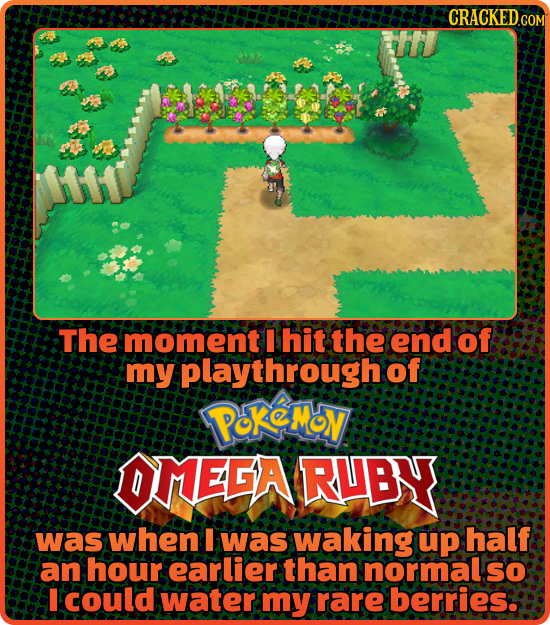 ith 11 The moment I hit the end of my playthrough of PoKeMoN OMEARUBY was when E was waking up half an hour earlier than normal so I could water my ra