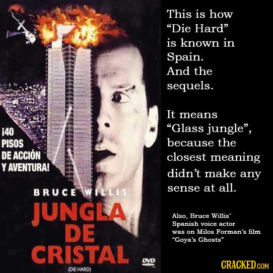 This is how Die Hard is known in Spain. And the sequels. It means i40 Glass jungle, PISOS because the DE ACCION closest meaning Y AVENTURA! didn't
