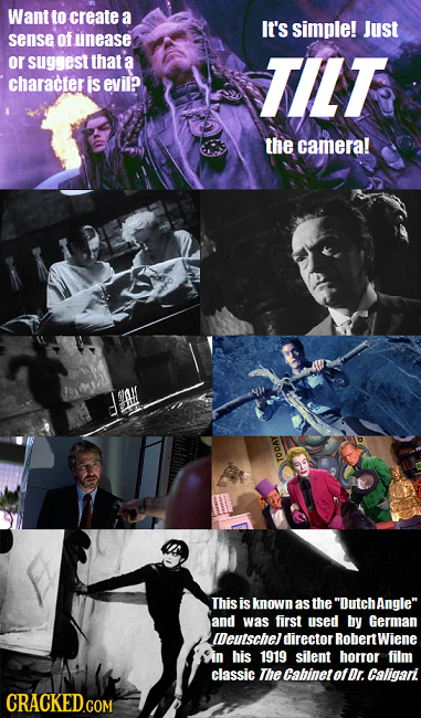 Want to create a It's simple! Just sense of unease or suggest thata TILT character is evil? the camera! TODAY This is known as the Dutch Angle and w